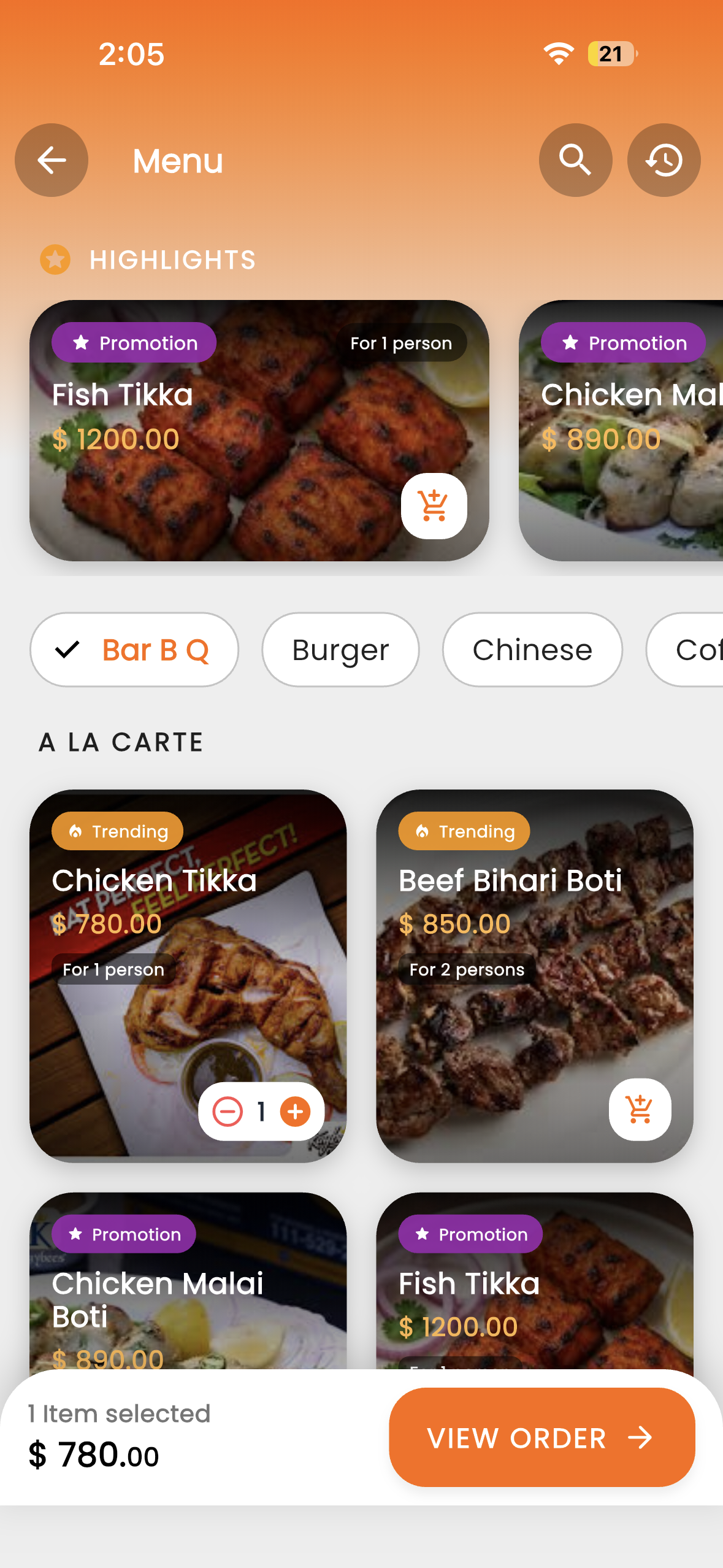Dinease Table 12 QR menu, scan to order screen