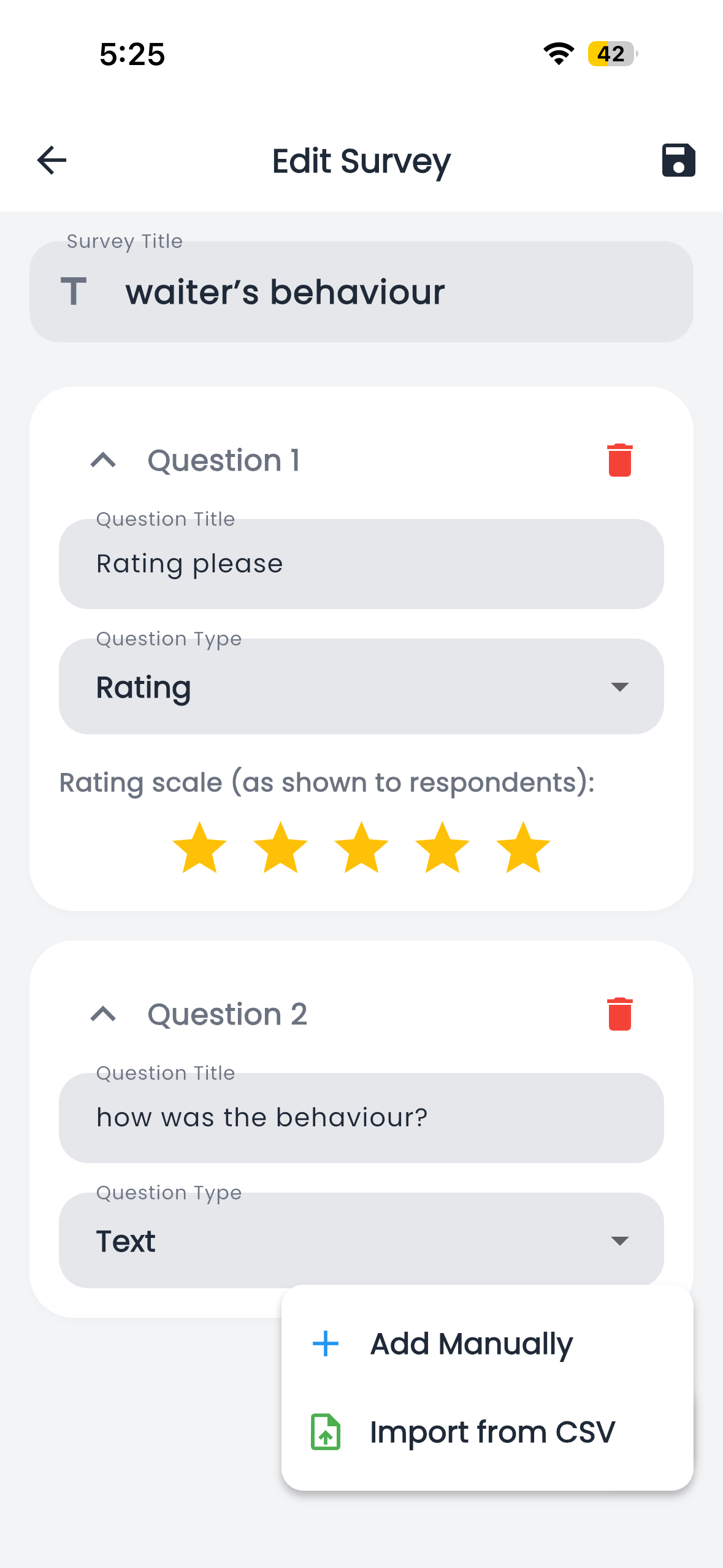Dinease feedback and survey analytics screen